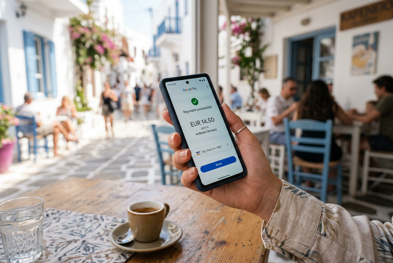Mobile payment using a smartphone for online casino in Greece.