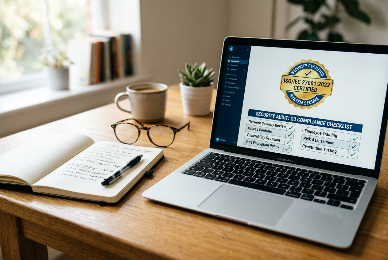 Laptop and notebook showing casino evaluation criteria